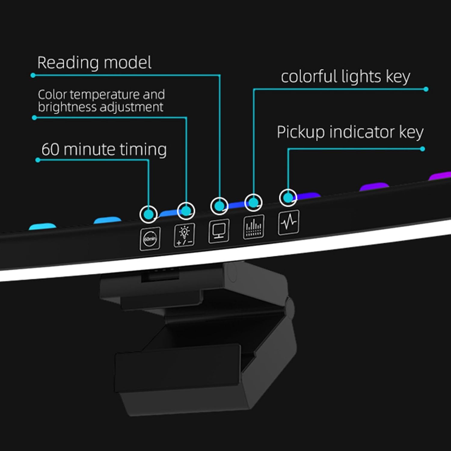RGB Monitor Lamp Bar, Light Source RGB Monitor Light Bar for Office, Monitor Lamp Bar with RGB Backlight and Music Sync, Eye Caring Curved Computer Monitor Light Bar