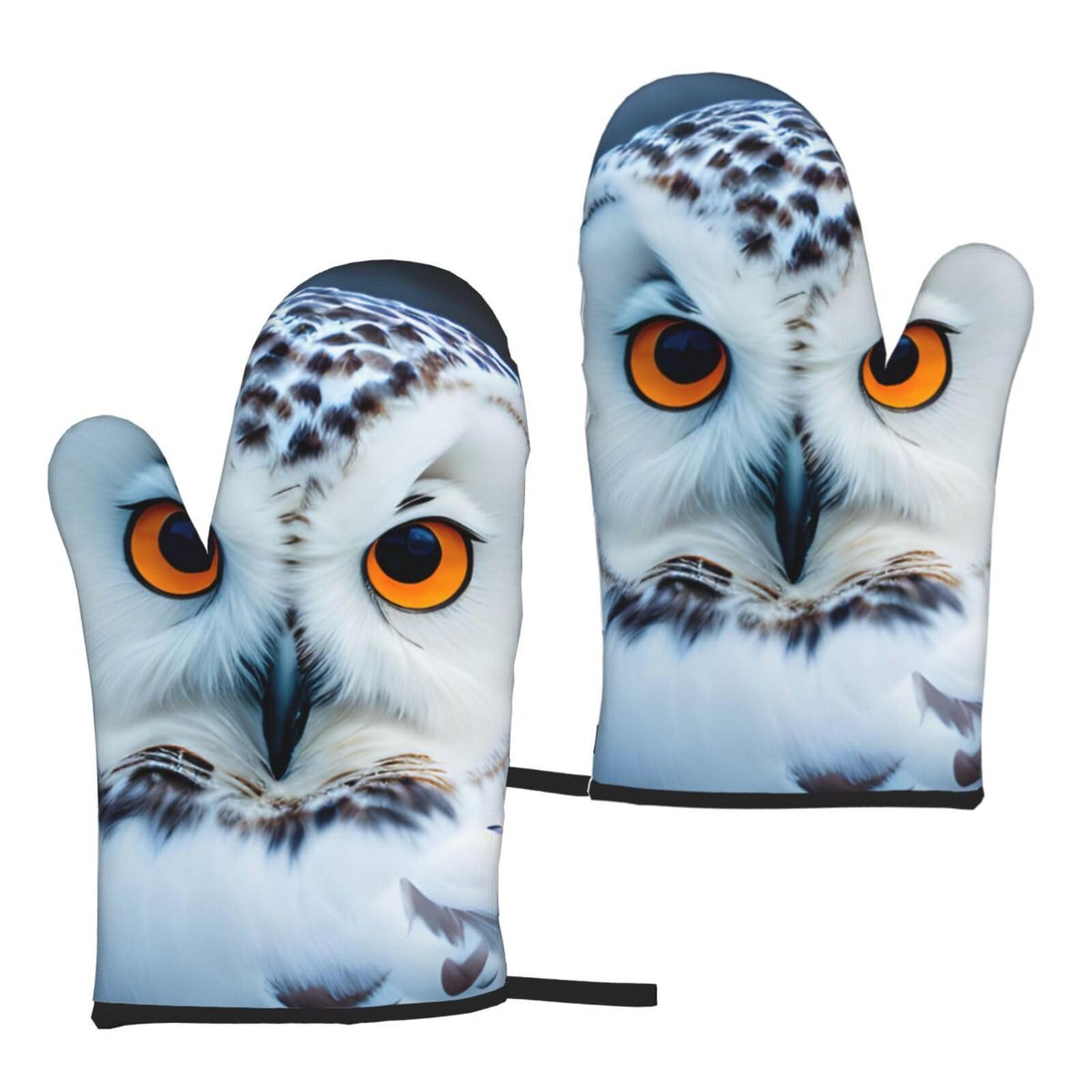 Nimongt Women's Black Snowy Owl Eyes Print Adults Universal Fit Heat Resistant Oven Gloves Reusable Cooking Outdoor Grilling