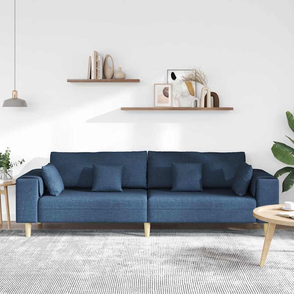Sofá de 4 plazas con cojín, color azul, 250 x 77 x 76 cm