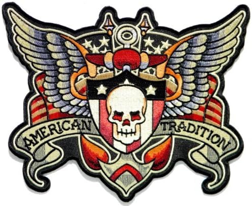 9''x 7.5'' Big patches American Tradition Angle Skull Ghost Wing Shield Biker Jacket T-shirt Vest Back Patch Embroidered Sew Iron on Patch,