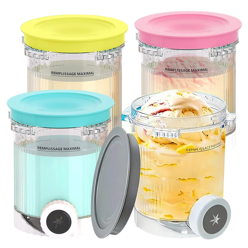 Lot de 4 récipients pour Ninja Swirl Creami 480 ml, pour série NC700 NC701EU, sans BPA, passent au lave-vaisselle, récipients à crème glacée, avec couvercle, compatibles avec les accessoires de