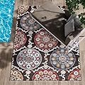 CAMILSON Indoor/Outdoor Rug 5x7 Bohemian Medallion Floral Area Rugs for Indoor and Outdoor Patios Easy-Cleaning Non-Shedding Living Room Garden and Kitchen Washable Outside Carpet (5 x 7 / Brown)