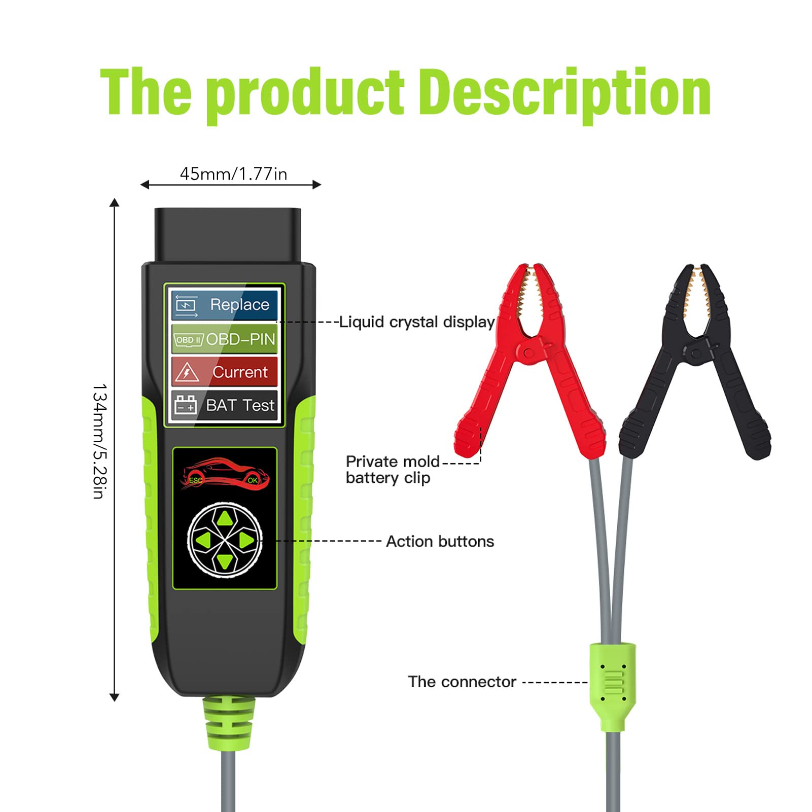 Testeur de batterie de voiture 12 V 20-2000 CCA, analyseur de batterie automobile avec test du système de charge et de démarrage pour AGM, GEL, EFB voiture, camion,