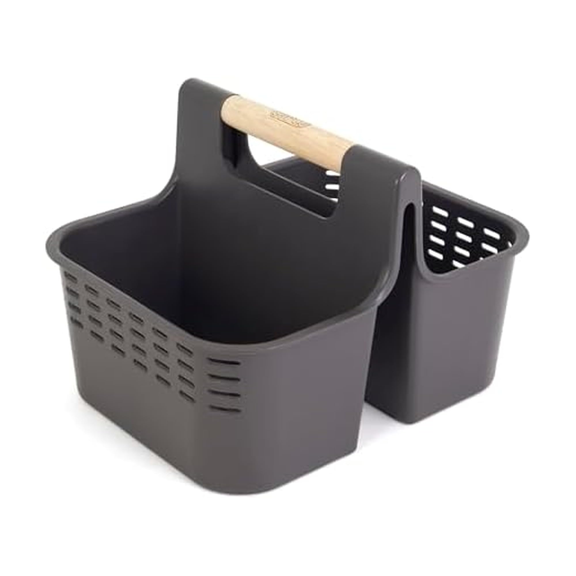 Copco Bath and Cleaning Caddy with Wood Handle Gray