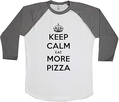 Keep Calm Eat More Pizza Unisex Baseball Long Sleeve Tee White-Asphalt XX-Large