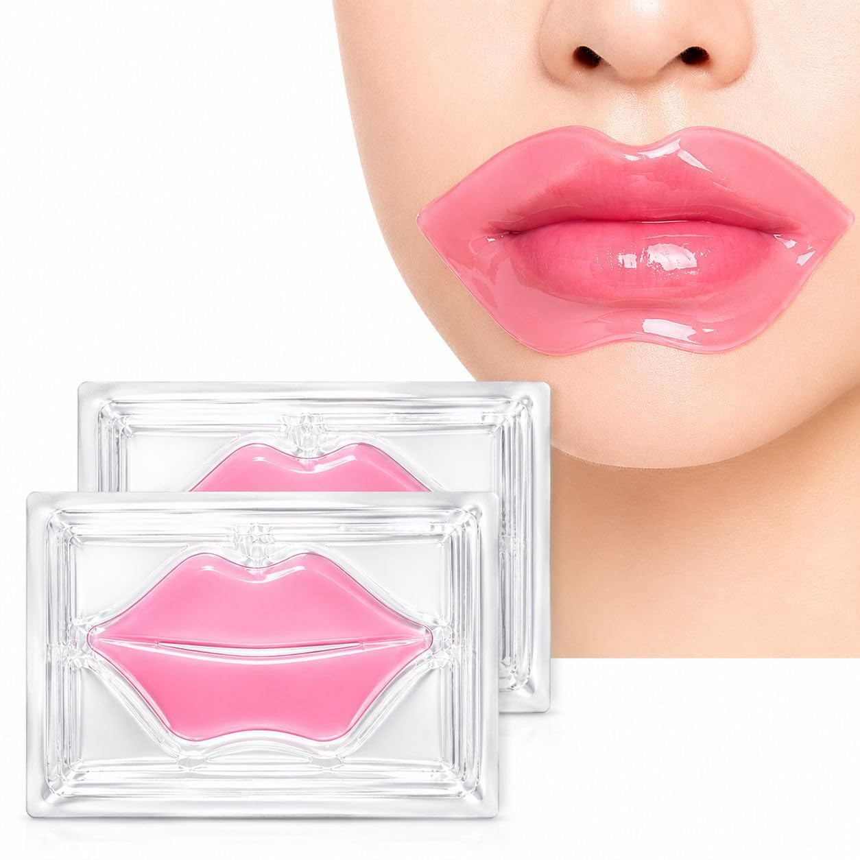Collagen Lip Mask Gel Patches, Pink, Pack of 2 | Deep Hydration, Plumping Effect, Moisturising Gel, Lip Care Treatment, Nourishing Formula-picture-24