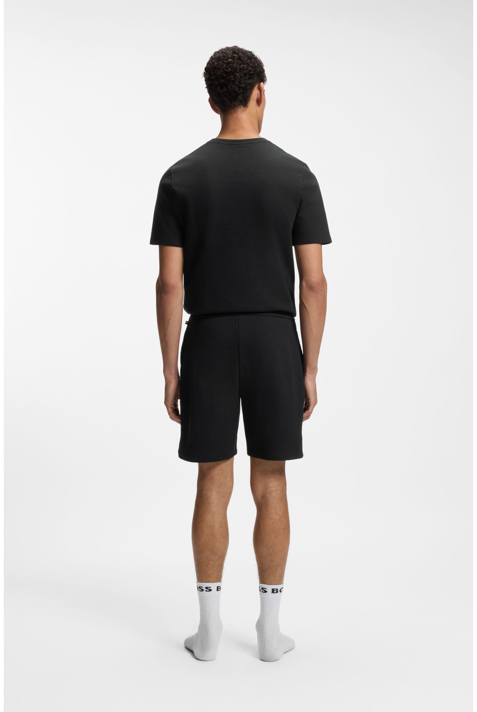 BOSS Hommes Waffle Shorts Short de Pyjama en Coton mélangé avec Logo brodé