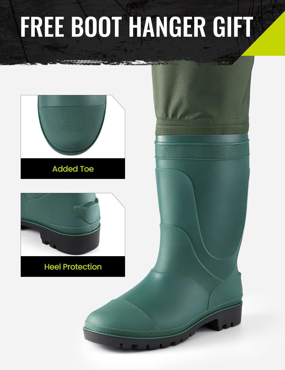 TIDEWE Hip Wader, Lightweight Hip Boot For Men and Women, 2-Ply PVC/Nylon Fishing Hip Wader (Green and Brown)