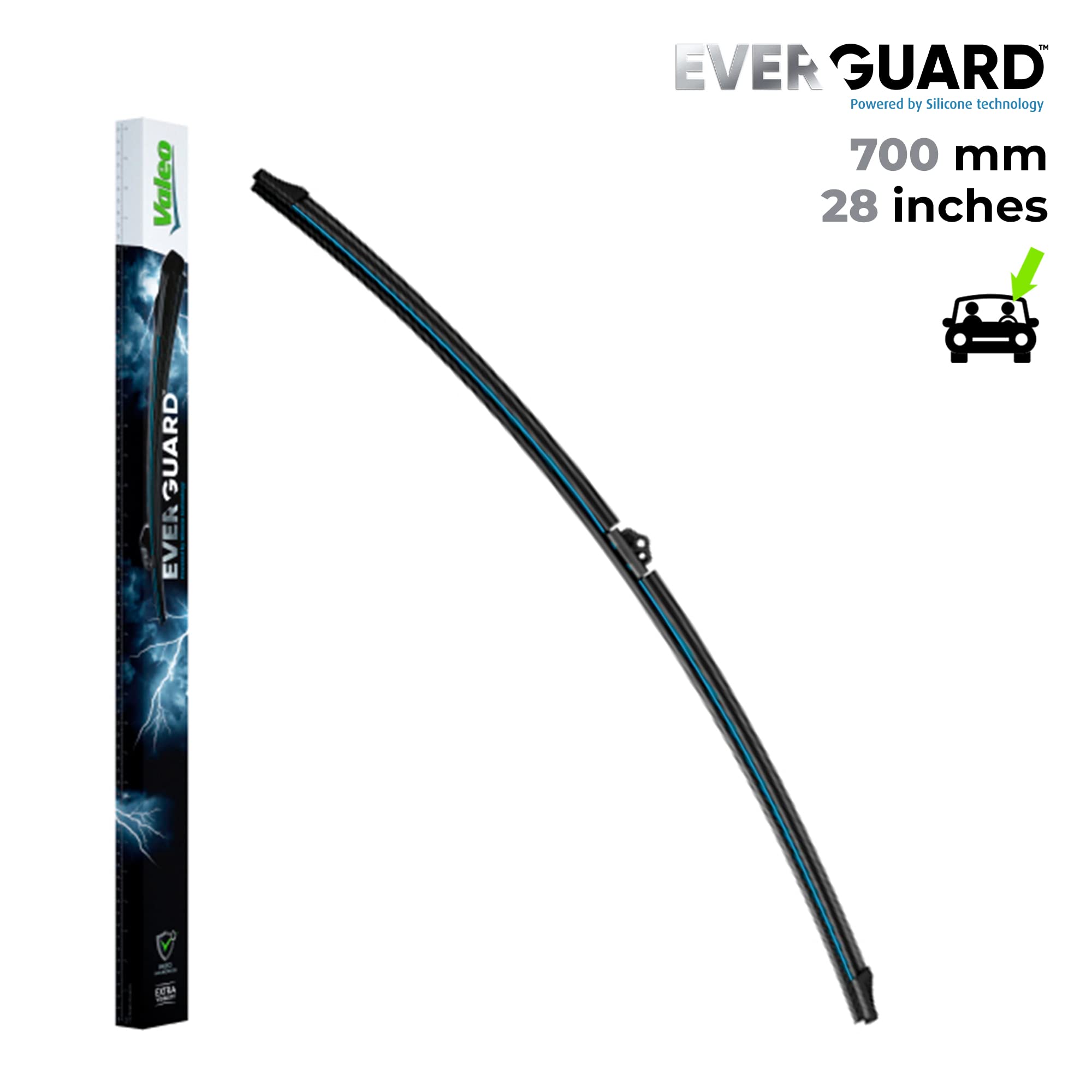 VALEO EVERGUARD - Kit De 2 Balais d'Essuie-glace Plats Premium En Silicone Avec Une Durée De Vie Prolongée X2 VSF70 + VSF65 - Longueurs : 700mm + 650mm - Lot de 2 balais d'essuie-glace