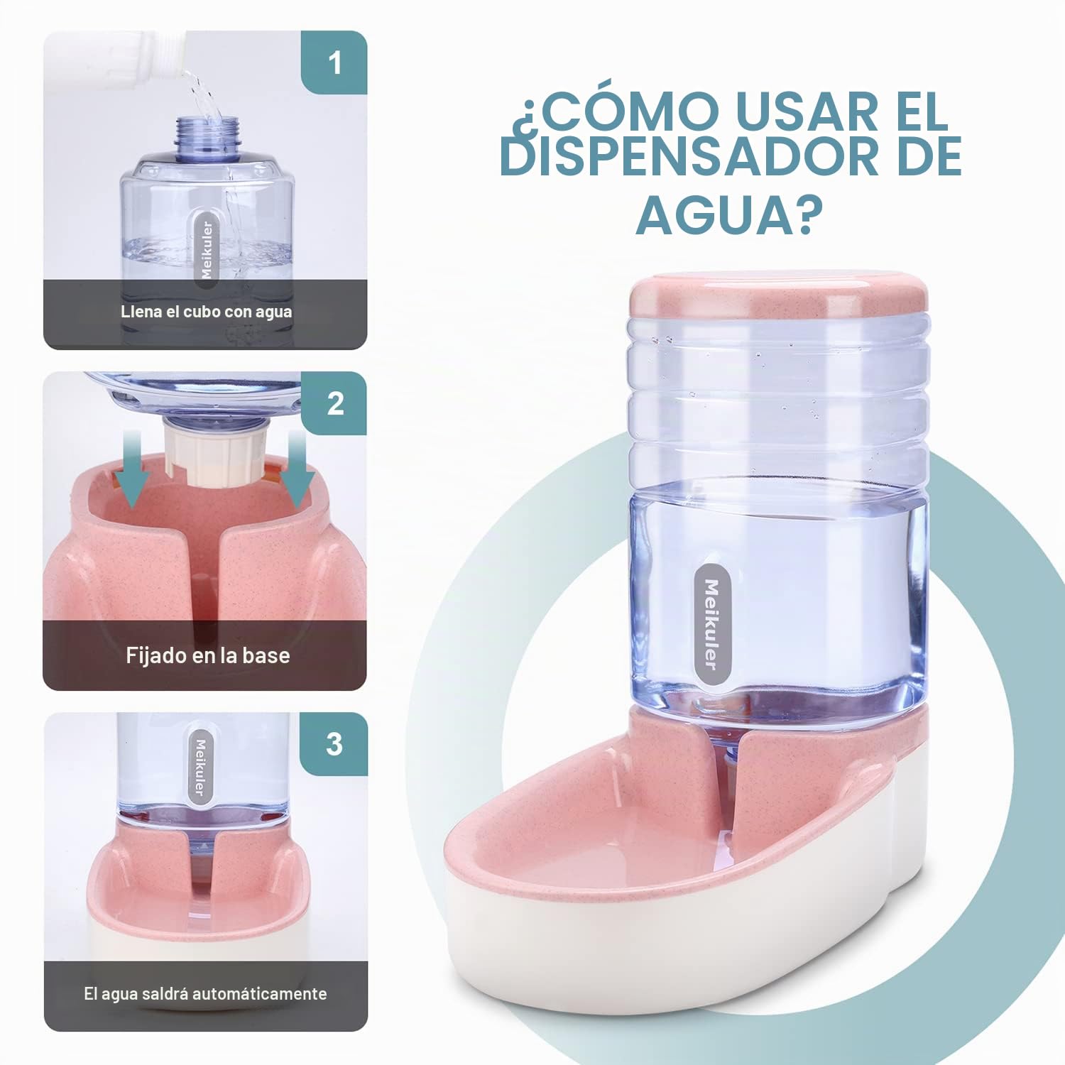 Alimentación automática 3.8l con Pala, dispensador de Agua Potable 3.8l dispensador automático de Alimentos Secos estación de alimentación para Perros, Gatos y Mascotas (Rosa)