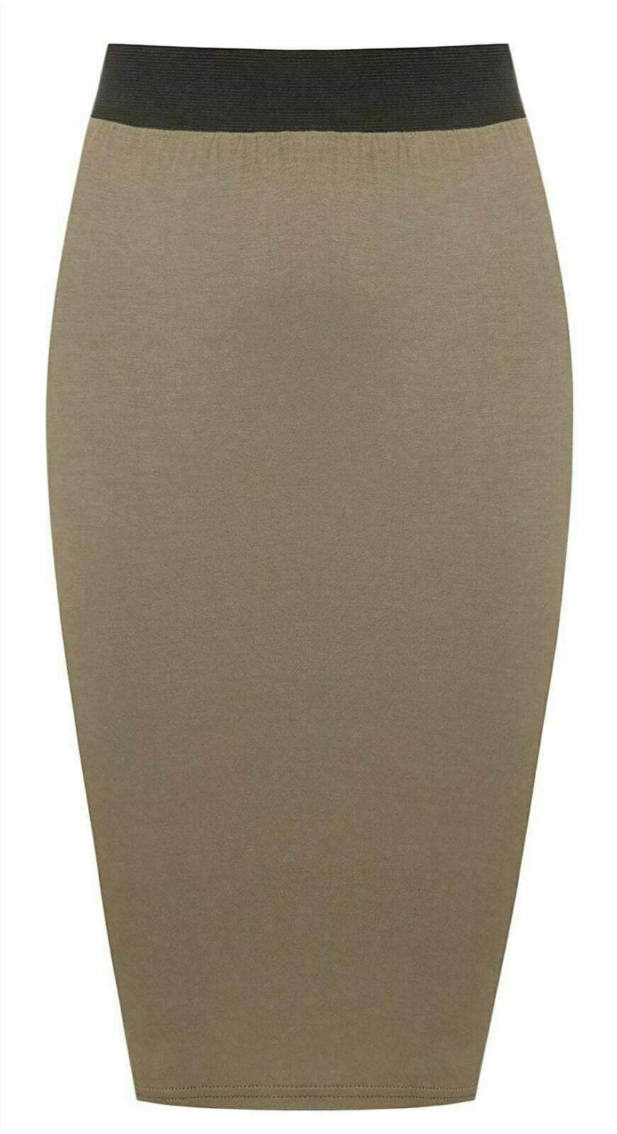 Fairy Boutique Women's Mocha Plain Pencil Skirt With Elasticated Waist Bodycon Midi Skirt Knee Length Skirt( Uk 20-22)