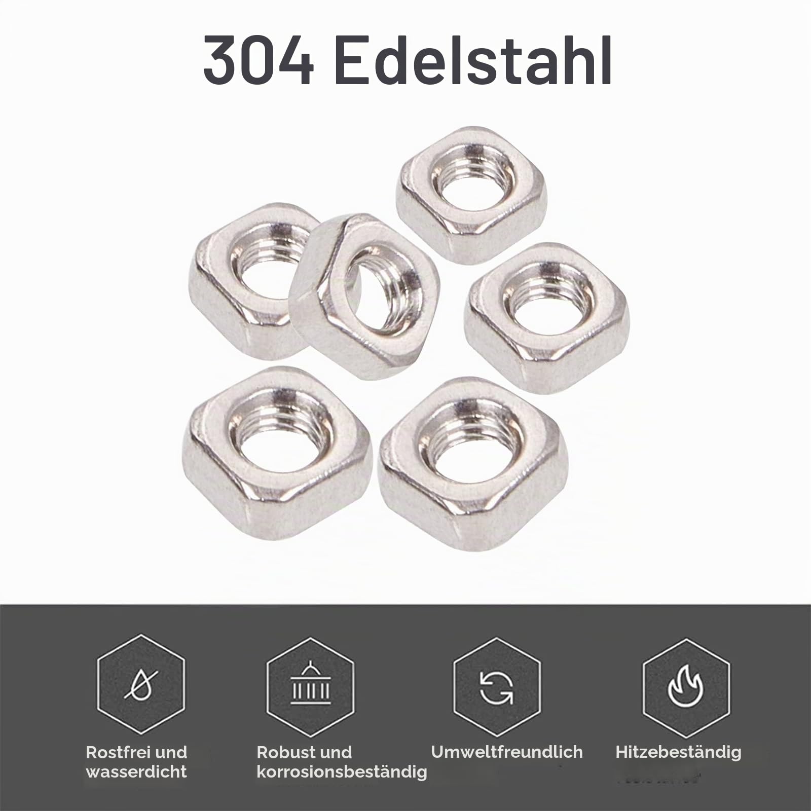 INCREWAY 200 Stück 3 mm Edelstahl M3 Vierkantmuttern, Gewindemuttern, Maschinenschraubenbefestigungswerkzeug