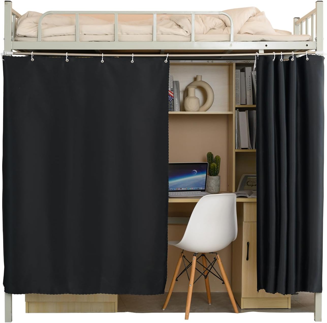 Full Size Bunk Bed Loft Bed Blackout Out Curtains for Home Dorm, 2 Panels Cover 3 Sides, Black, 59in