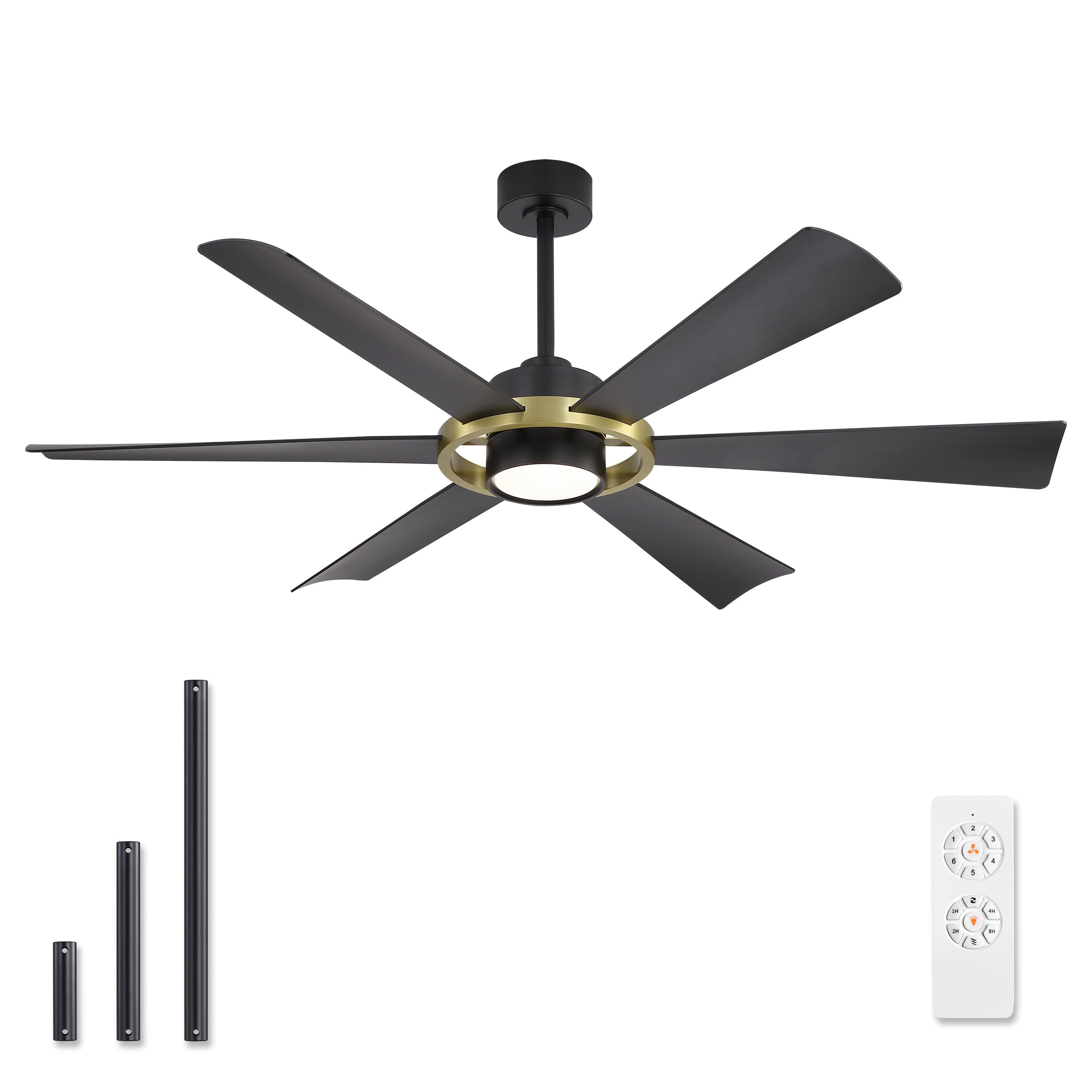 ELEHINSER 60 Ceiling Fan with Lights - 6 ABS Plastic Blades 3 Downrods 6-Speed Reversible DC Motor 3CCT