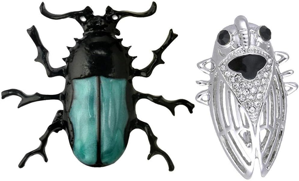 ELECTROPRIME 2Pcs Cute Silver Insect Cicida Bug Black Longicorn Brooch Pins for Women Men