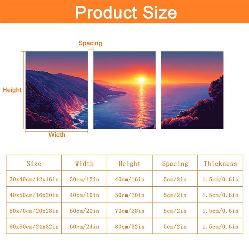 Wandbilder Landschaft 60x80cm, 3Pcs Leinwand Bilder Groß Wanddeko Wohnzimmer, Modern Leinwand Bilder mit Rahmen, Moderne Wandbilder Wohnzimmer Poster Set mit Haken, Wand Deko Schlafzimmer, -2334