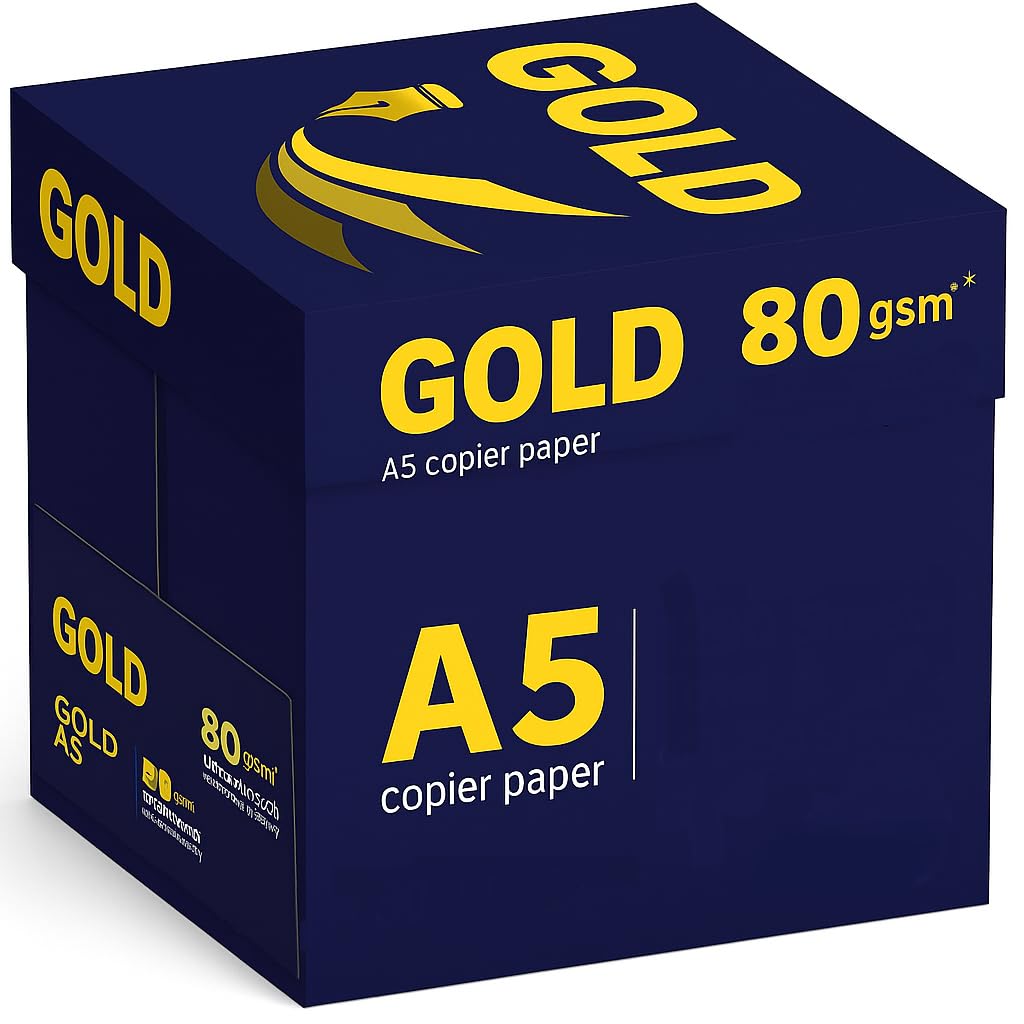 Indigoยฎ Box of A5 Office White Printer Copier Paper โ 5 Reams of 250 Sheets (1250 Sheets Total) โ 80gsm Gold Standard โ Premium High White Paper for Inkjet, Laser & Copier Use