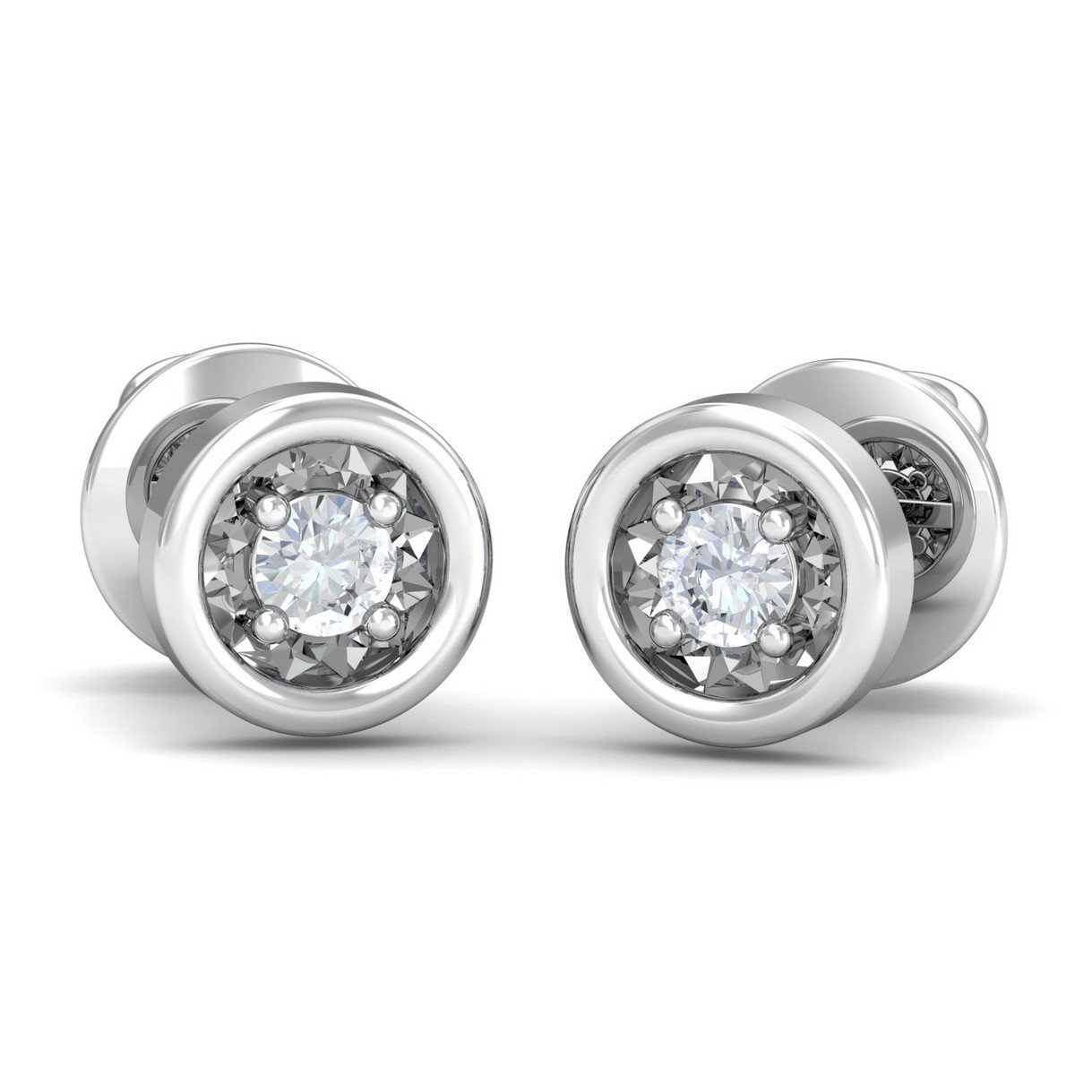 kuberbox 18KT White Gold Diamond Rishone Solitaire Stud Earrings for Women-picture-15