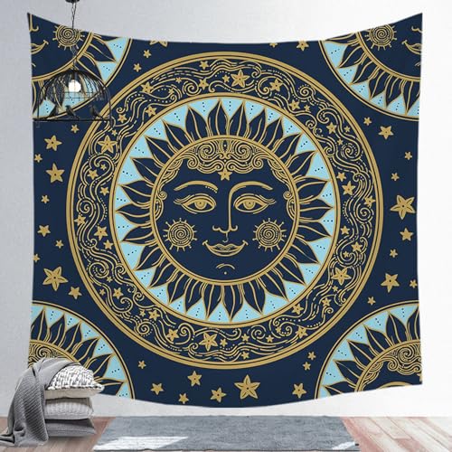 Tapisserie photo soleil lune Isdreem tenture murale tissu bleu pour jardin 150x200cm