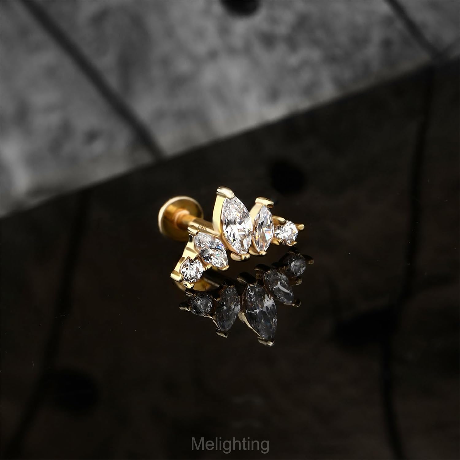 Melighting 14K Solid Gold Threadless Curved Flat Back Earring - Titanium Push-in Helix Cartilage Earring for Women 16G - Image 7