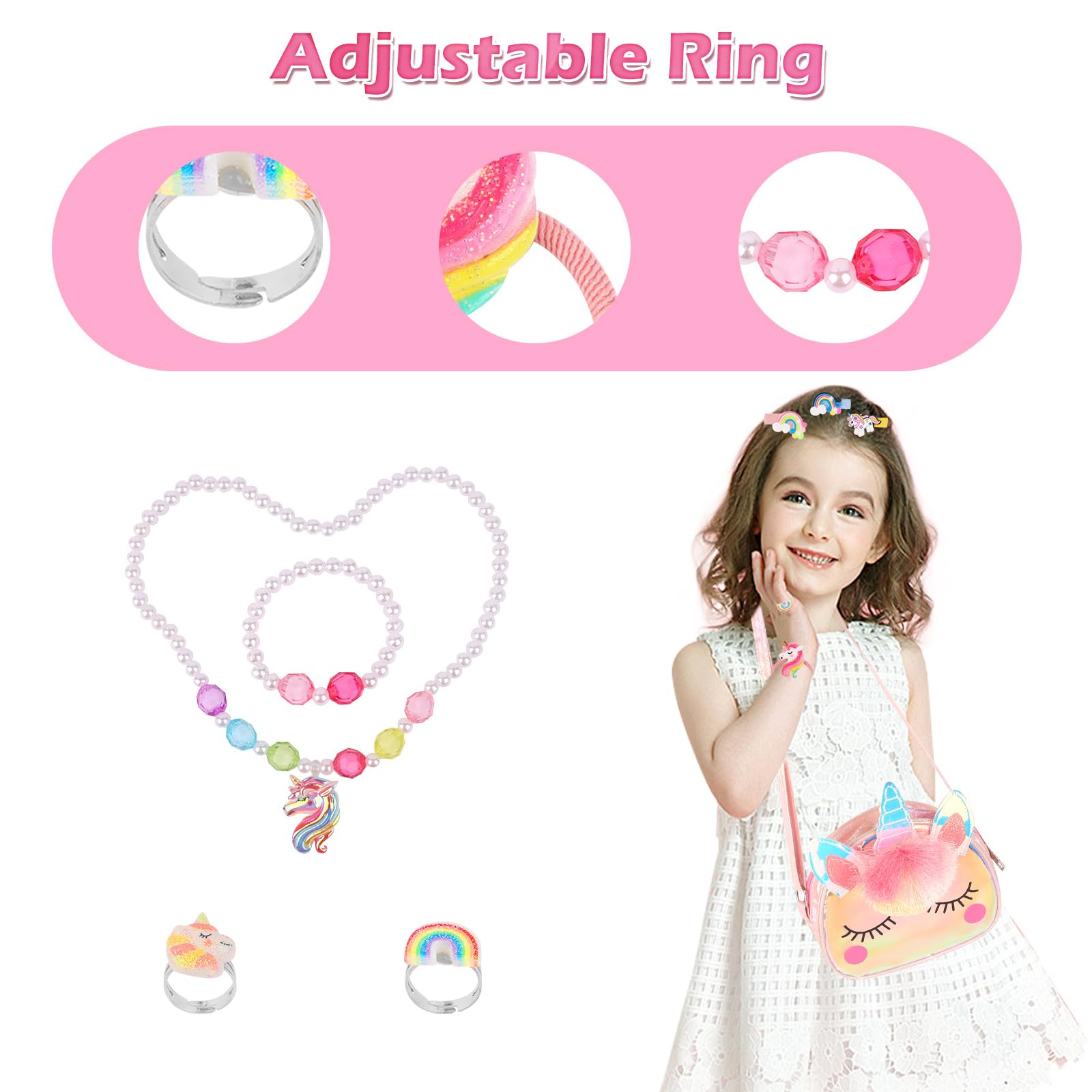 RISVOWO 19 Pièces Ensemble Bijoux Sac Licorne Cadeau Anniversaire Enfant 3-9 Ans