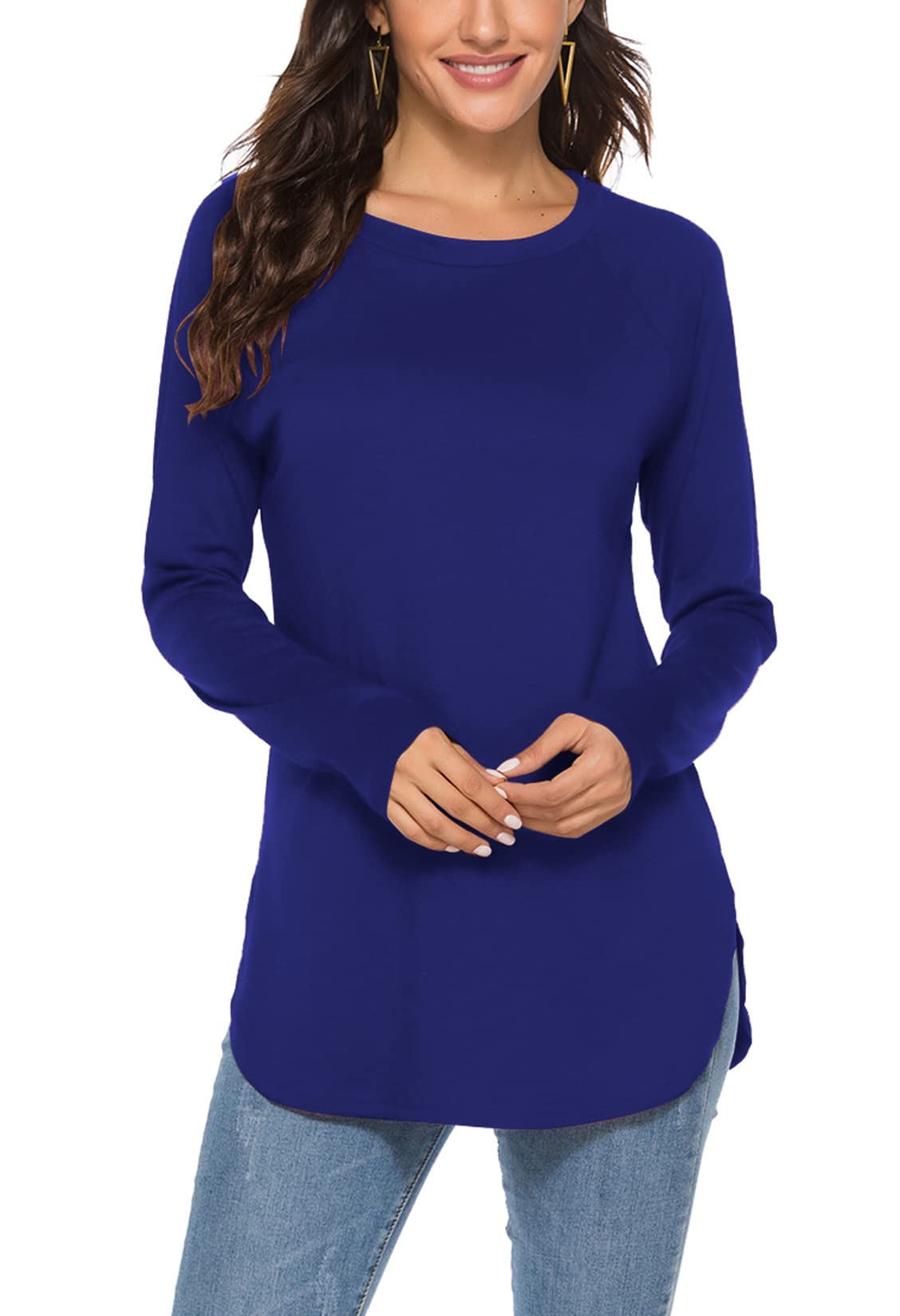 NewchoiceWomen's Casual Batwing Long Sleeve T Shirt Round Neck Basic Loose Tunic Tops
