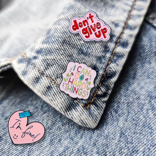 Image of Motivational Pins Set 9PCS Inspirational Saying Brooch Pins Positive Letter Enamel Pins, I Can Do Hard Things Enamel Lapel Pins for Clothing Backpack Canvas Bags Hats