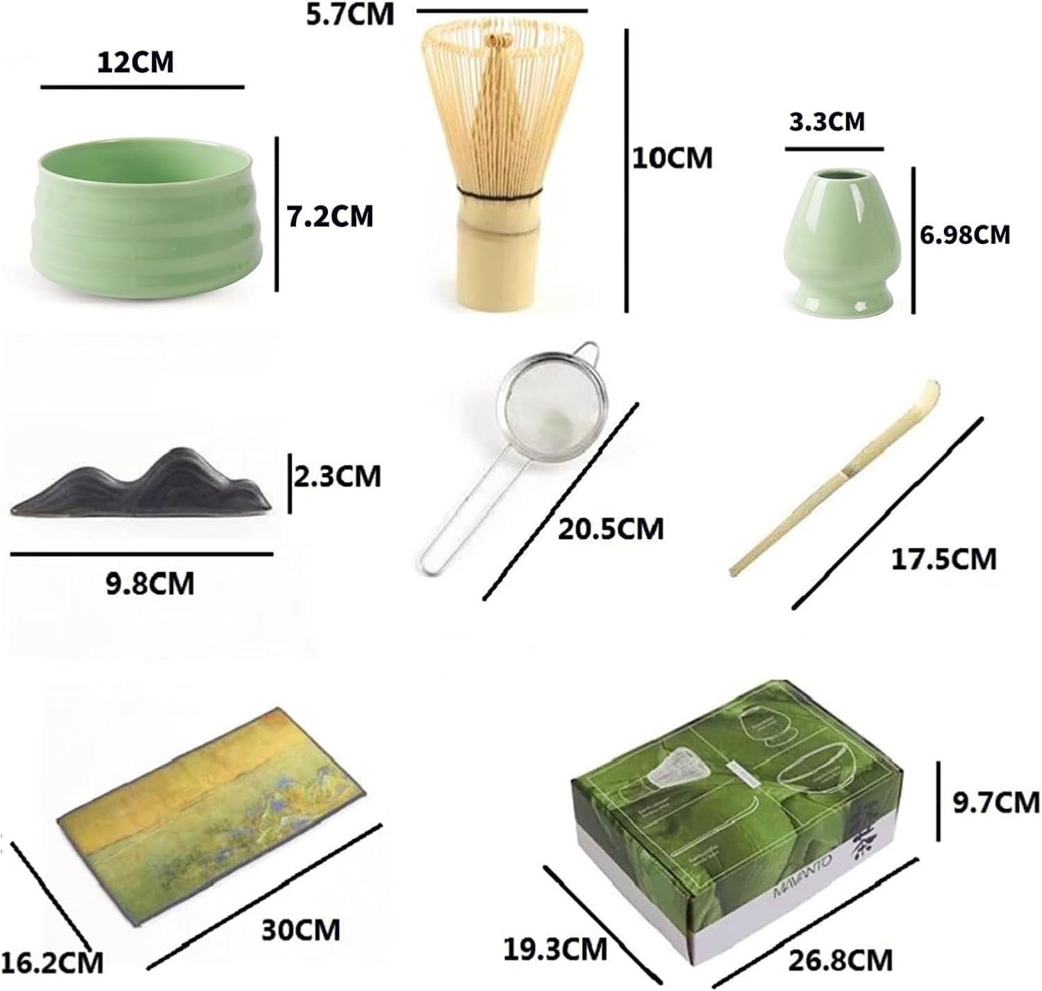 Matcha Tea Set, 7 pcs Matcha Whisk Set Kit, Janpanese Tea Ceremony Utensils, ادوات ماتشا (Light green)