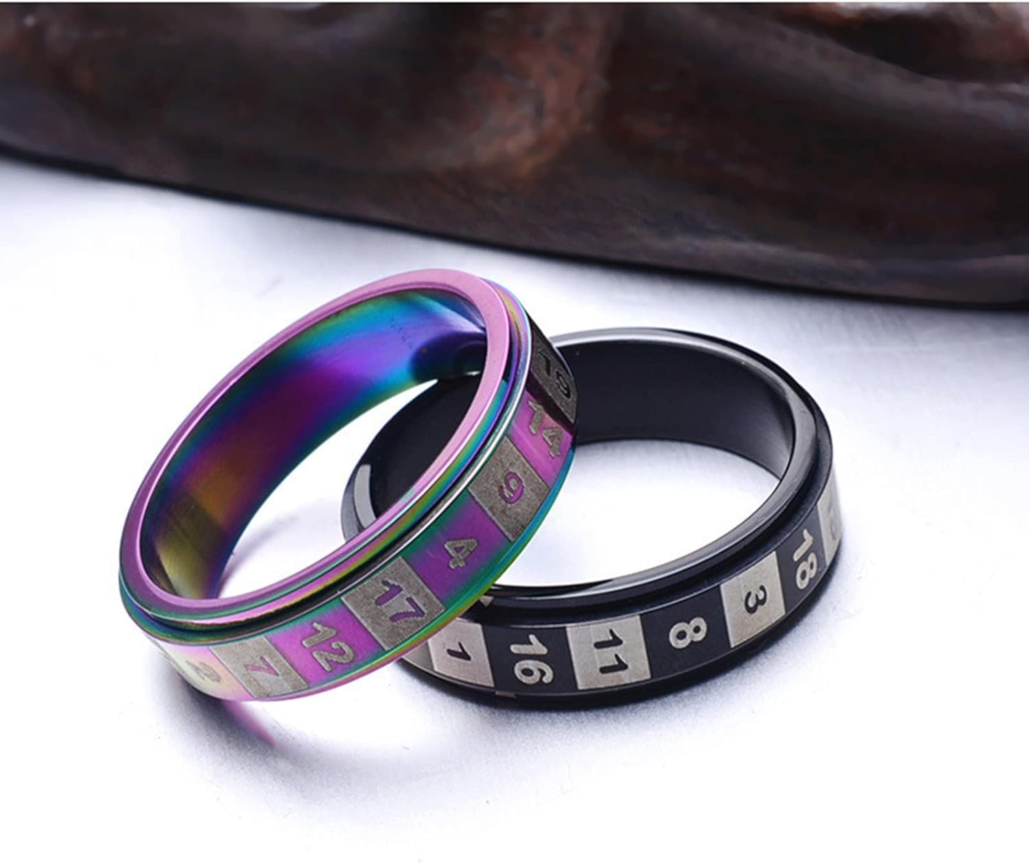 Fidget Rings for Anxiety for Men, 6MM Numbers Rotatable Anti Stress Fidget Spinner Ring, Colorful/Black Size 6-11