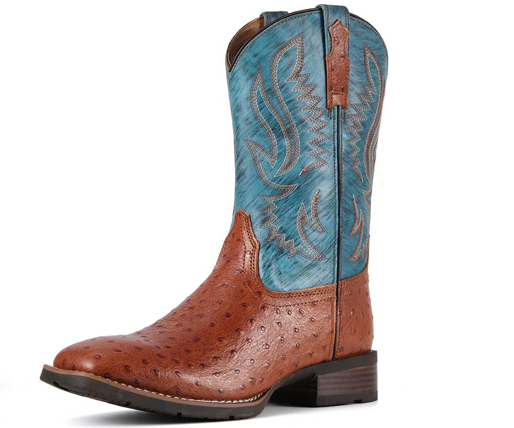 SUREWAY Cowboy Boots For Men, 10 Inch Pull on Square Toe Western Boot | Classic durable men's wellington work boots,slip resistant pull-on soft toe work boots for daily and western casual wear