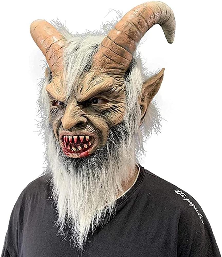 Krampus Mask Scary Halloween Mask Horror Devil Latex Mask Halloween Cosplay Party Costume Props, One Size