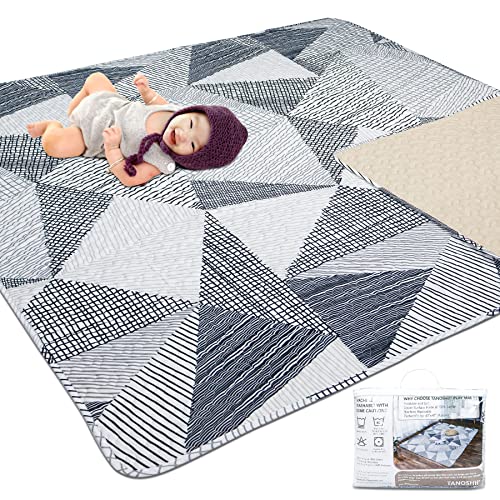 Image of TANOSHII® Baby Play Mat for 47"x47" Playpen, Machine Washable, Kids Tents Mat Cotton,Foldable Crawling Mat for Floor,One-Piece Crawling Mat Non Slip Baby Mat for Floor,Portable Travel (Stripe)