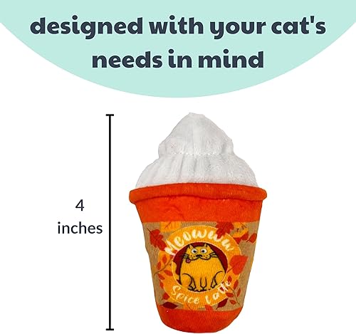 Miniatura 3 de Huxley & Kent Meowww Spice Latte - Juguete de peluche para gatos  Temporada de otoño fuerte relleno de hierba gatera  Juguete interactivo para