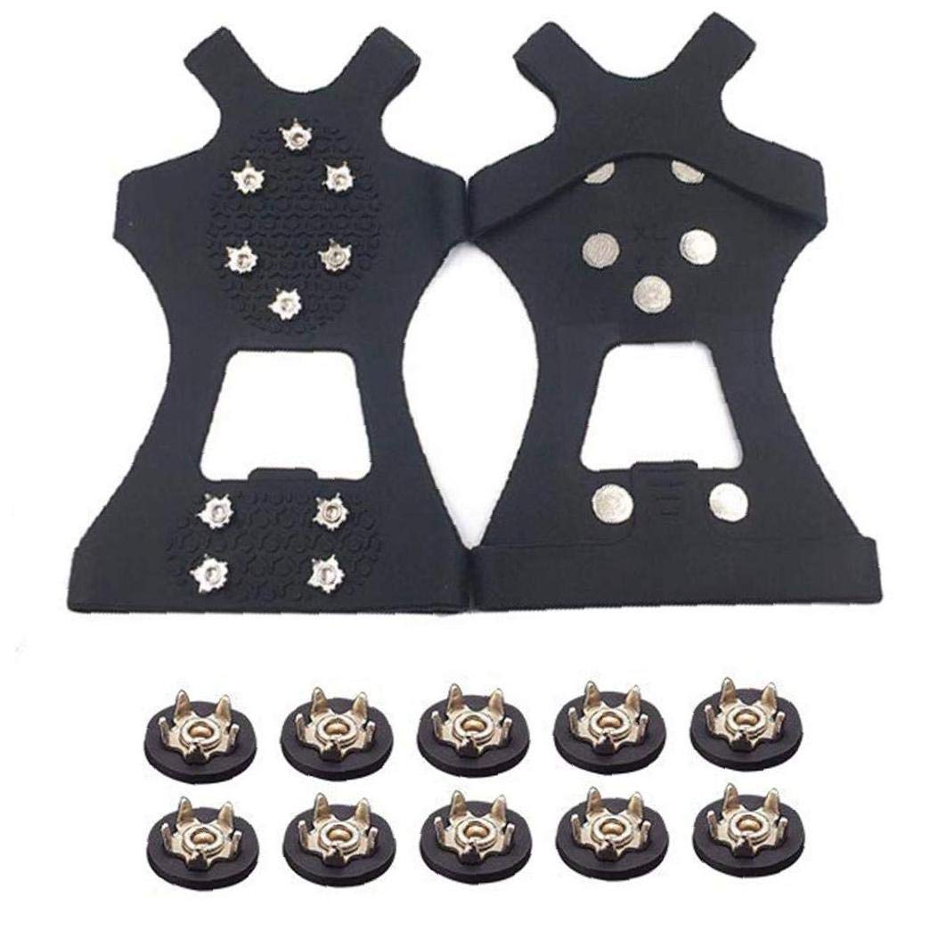 Crampons Crampons de Glace Traction Chaussures antidérapantes poignées Chaussures Couverture Crampons de Glace Bottes de randonnée Crampons avec 10 Dents Noir L 1 Paire