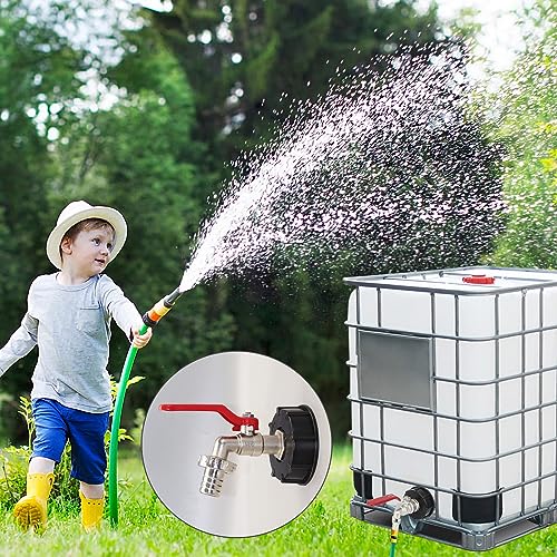 Ibc Tank Zubehör 1/2 Zoll Ibc Tank Auslaufhahn Kugelauslaufhahn Tap Adapter Wasserhahn Gartenschlauch für S60x6 Wassertank 1000L Regentonne Kugelhahn Wasserhahn frostsicher