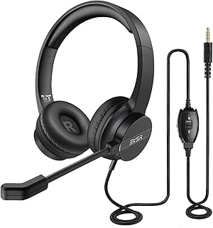 EKSA Computer Headsets with Microphone Call Center Headset PC Headphones 3.5mm Wired with in-Line Control Mute & Retractable Mic Business Headset for Skype Office Cell Phone Laptop