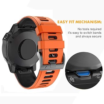 NotoCity for Fenix 6X bands Silicone Sport Watch Strap for Fenix 5X/5X Plus/Fenix 6X Pro/Fenix 7X/Fenix 3/Fenix 3 HR/Tactix/Descent MK1/D2 Delta PX/D2 Charlie Smartwatch(Orange-Black)