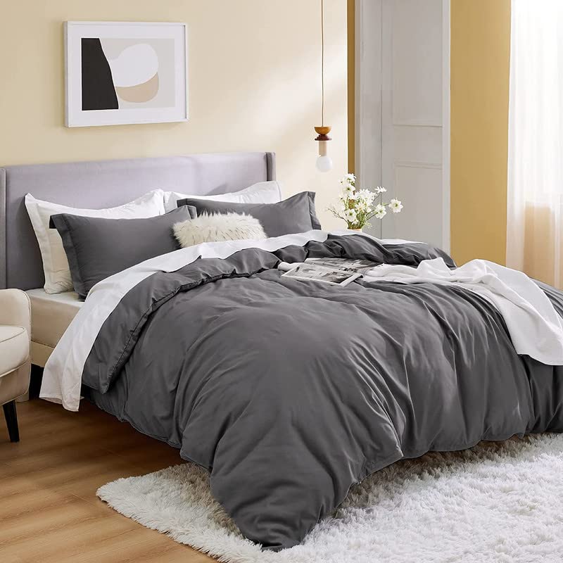 Duvet Covers Double Bed Size with Corner Ties & Zipper Closure, Dark Grey, Quilt/Rajai/Comforter/Duvet Cover for Double Bed, Polycotton Package Includes (1 Duvet Cover & 2 Pillow Covers)-image-28