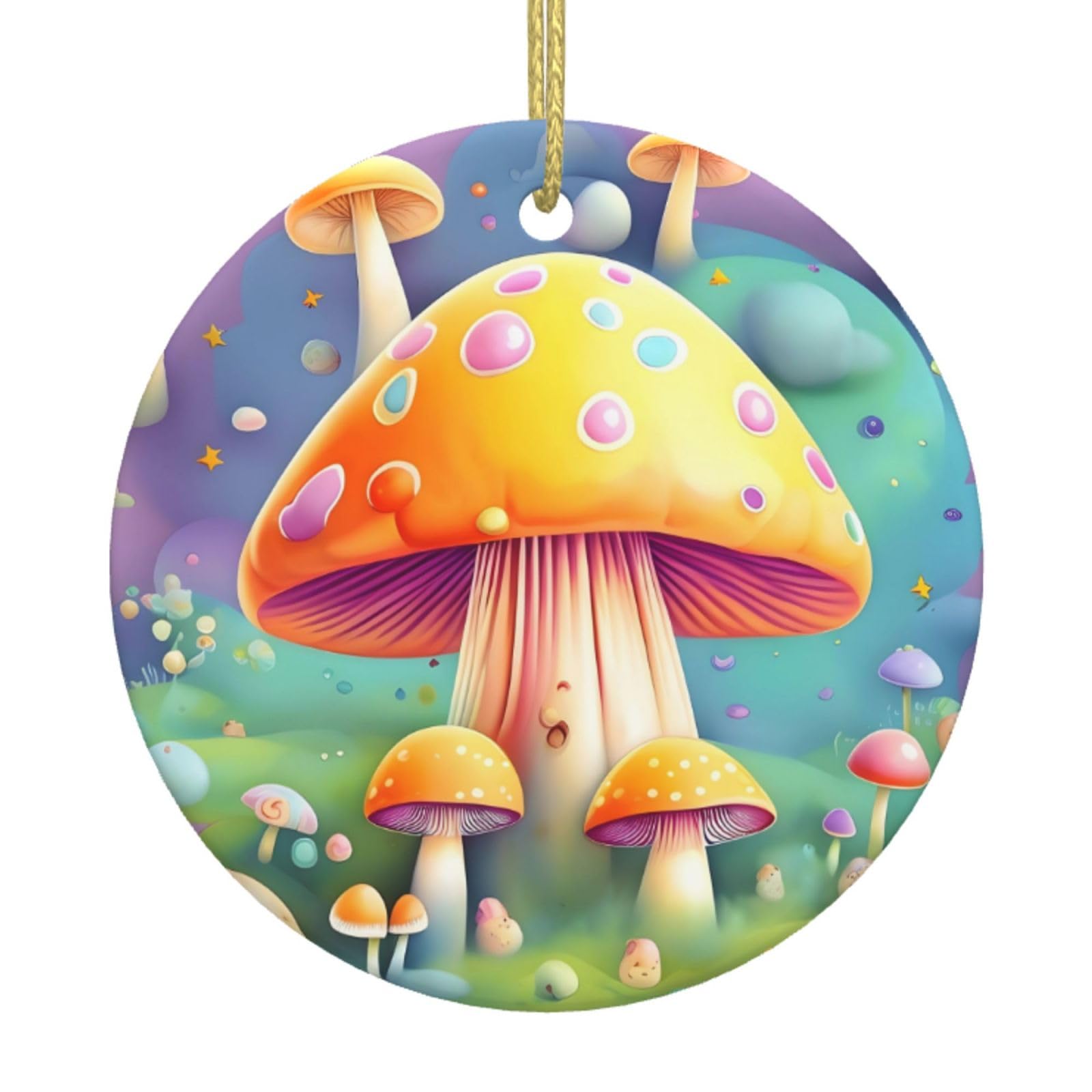 Fantasy Dream Mushroom Printed Christmas Tree Ceramic Ornaments Holiday Decoration Christmas Unique Pendant for Christmas Party