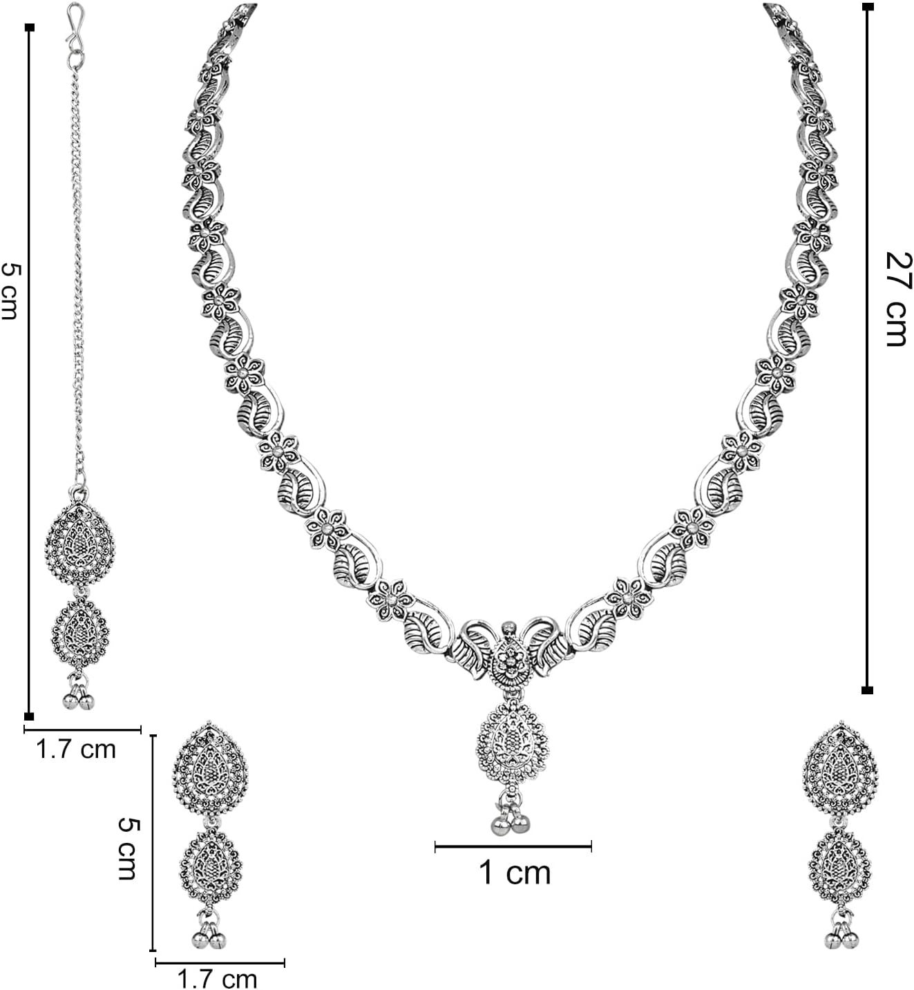 I Jewels Silver Oxidized Indian Wedding Bollywood Long Necklace Jewellery Set With Earring for Women