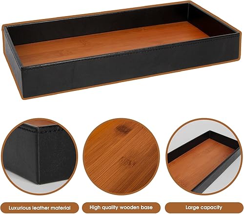 Miniatura 5 de JACKCUBE - Bandeja de cuero de bambú para hombres, atrapa todas las bandejas para llaves, teléfono, cartera, monedas, lentes de sol, almacenamiento