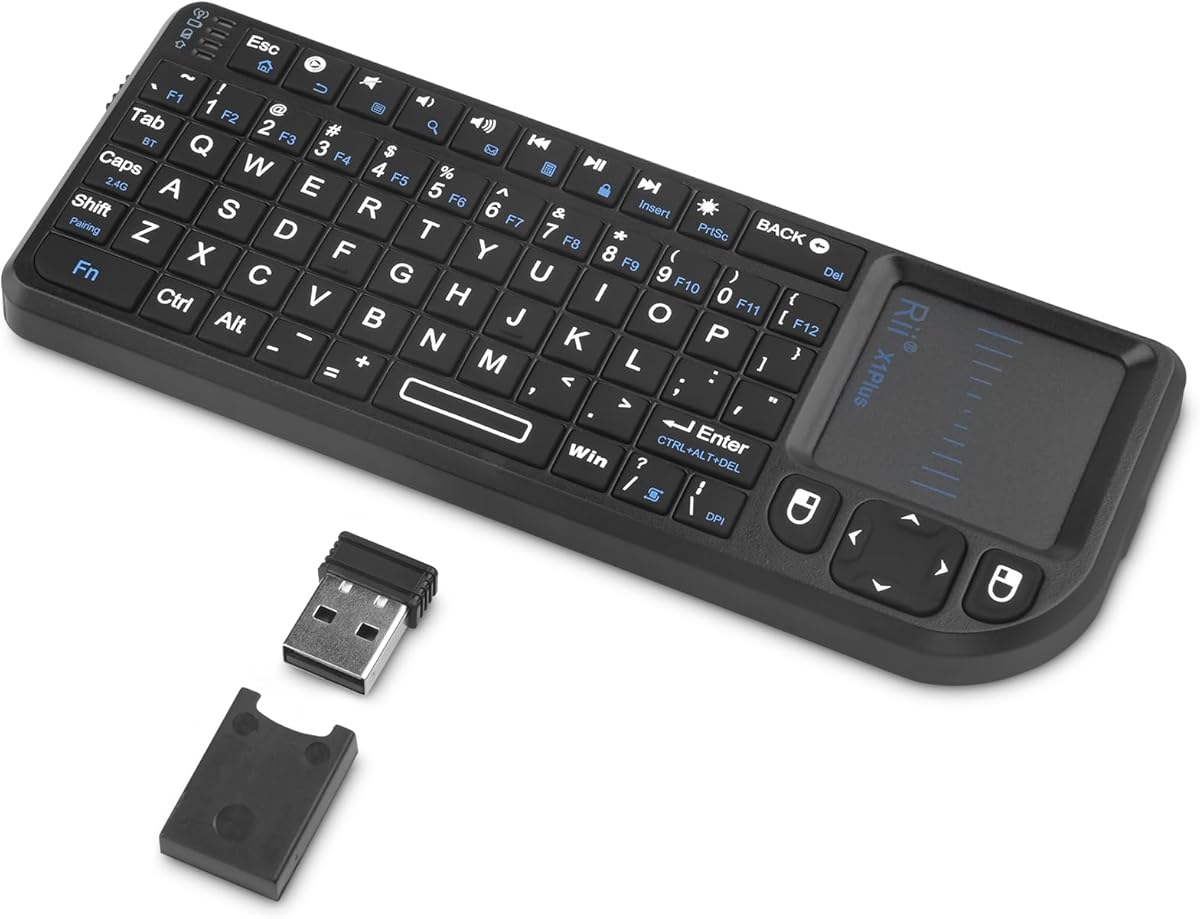 Rii Mini Bluetooth Keyboard,2.4G Handheld Wirelesss Protable Backlit Keyboard with Touchpad,Compatible with Smart TV,Google,Amazon Fire Stick,HTPC/IPTV,PC