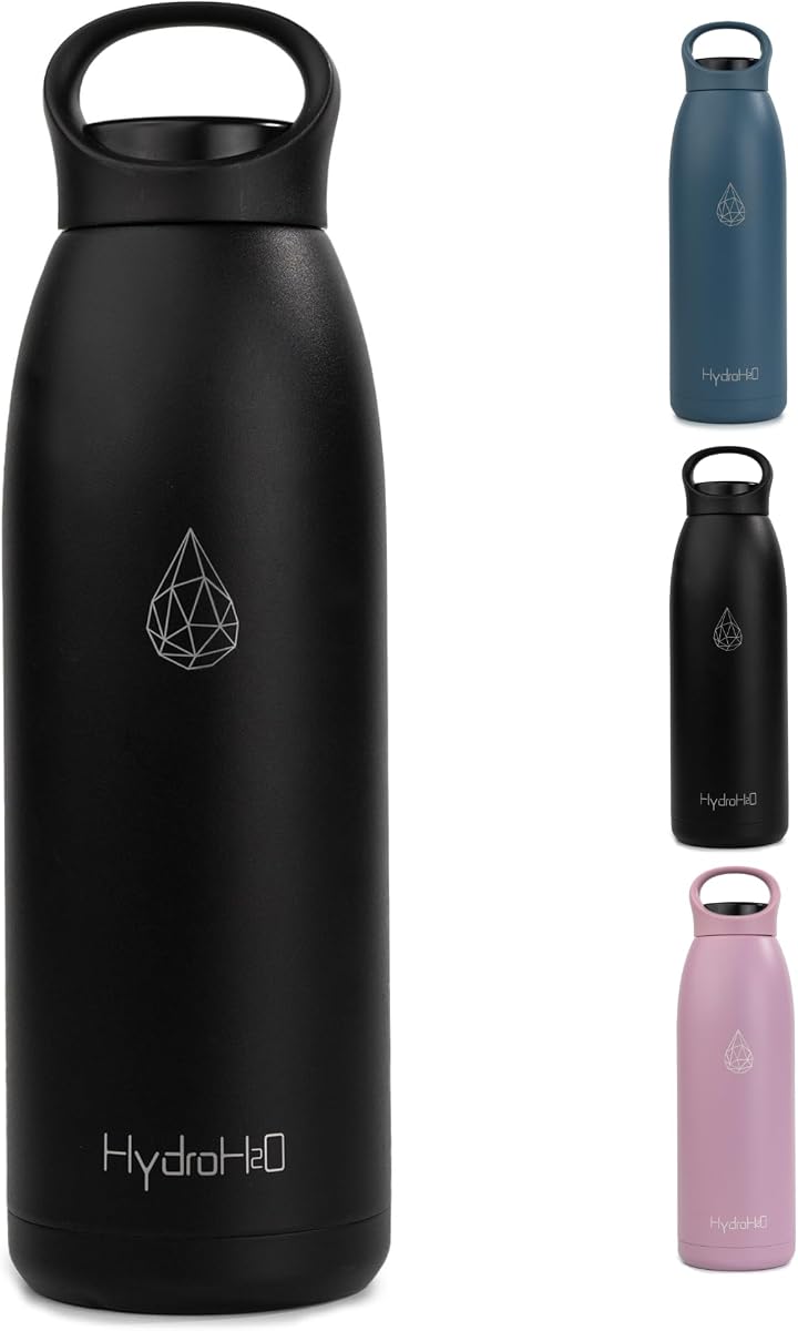 32oz Insulated Stainless Steel Water Bottle with Handle, Double Wall BPA-Free Metal Water Bottle, Leakproof, Keeps Cold 24H & Hot 12H, Ideal for Gym, Office, Hiking, Black