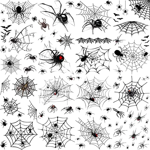 Coktak 8 Sheets Large 3D Spider Web Temporary Tattoos Halloween Makeup Kit For Women Adults Realistic Witch Bat Zombie Fake Face Tattoos Sticker For Kids Men Adults Scary Halloween Decals Spiderweb #TOP6