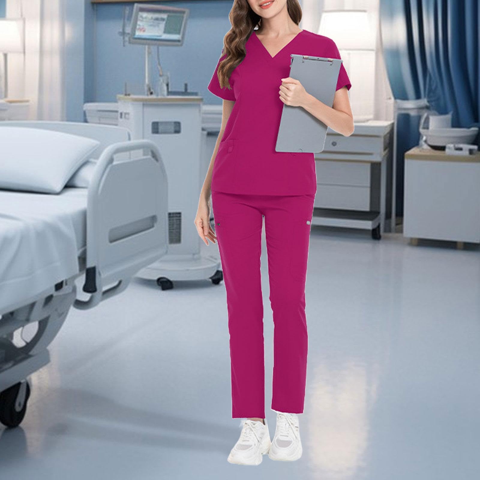 Uniforme Enfermera Vestimenta Médica Mujer Camiseta Pantalones Bolsillos Material Resistente Fácil Cuidado Adecuado para Personal Sanitario