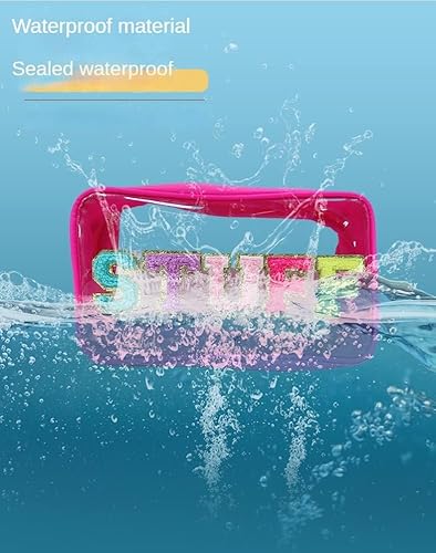 Miniatura 7 de Juego de bolsas de cosméticos de felpilla con letras de nailon, PVC, transparente, impermeable, bolsa de maquillaje, parche preparado, bolsa de