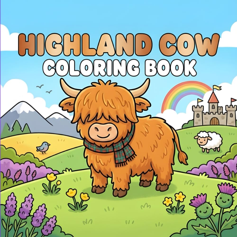 Highland Cow Coloring Book: 50+ Bold and Easy Designs Featuring Cute Scottish Cattle for Kids, Teens, Adults and Seniors – Simple Relaxing Art for Anxiety and Stress Relief
