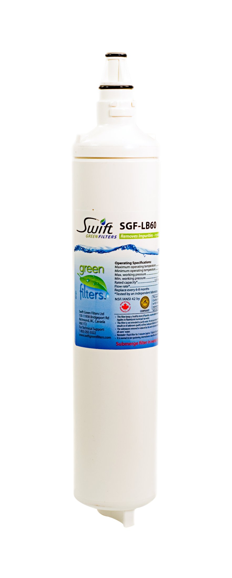Swift Green Filters SGF-LB60 Refrigerator Water Filter - Compatible with LG 5231JA2006B, LT600P, 5231JA2006A, 5231JA2005A, Sears Kenmore 9990, 469990,EFF-6004A - Replacement for LG Fridge Water Filter
