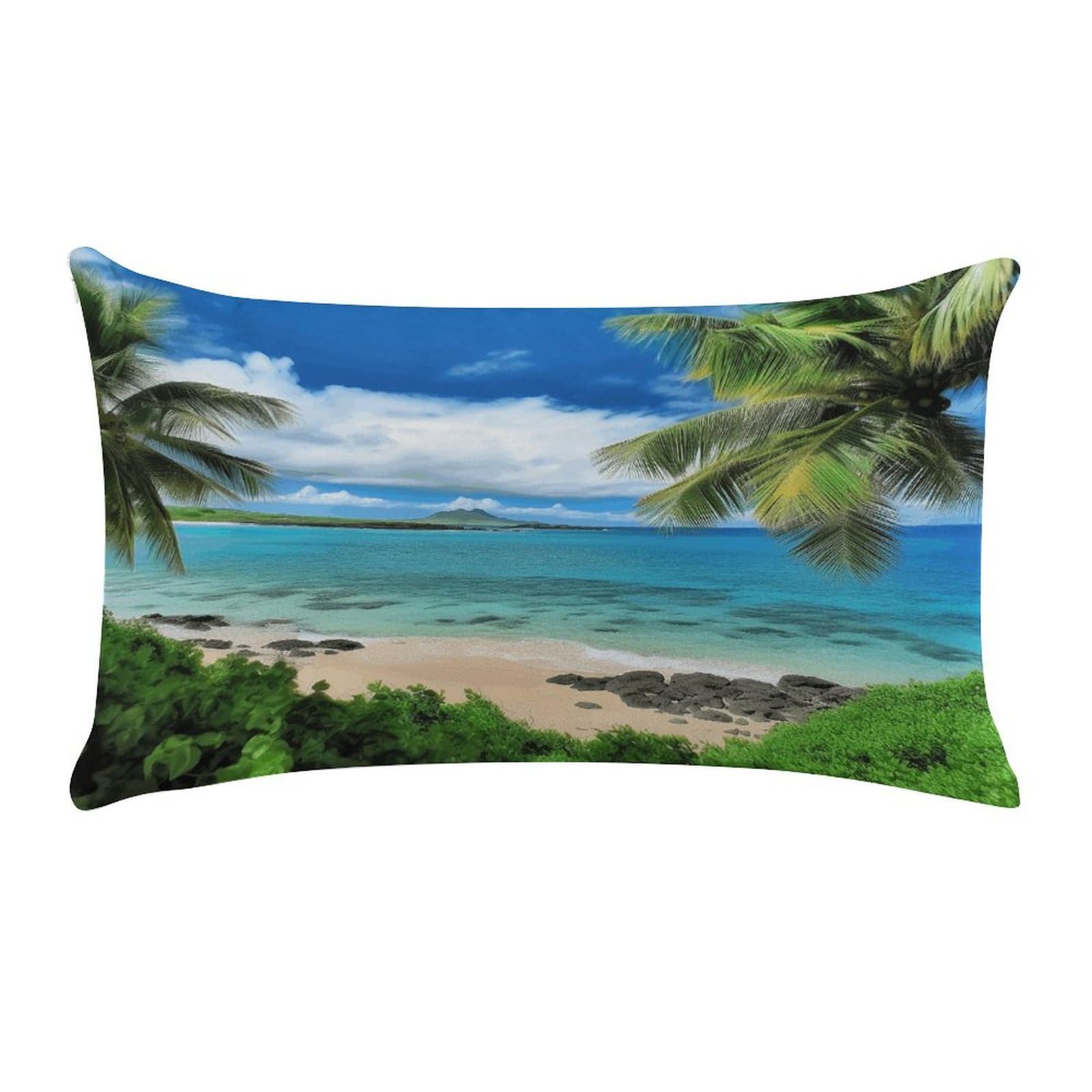 VstaDank Tropical Palm Tree Hawaii Beach Throw Pillow Cover Rectangular Lumbar Throw Pillow Case Soft Farmhouse Accent Decorative Cushion Cases Short Plush Pillowcase with Zipper 12 X 20 Inch