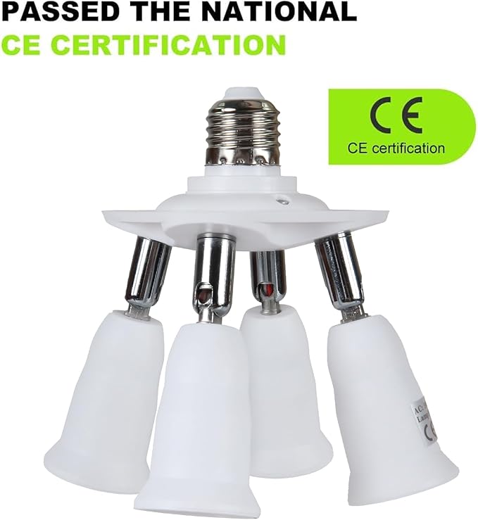 8T8 8T8 4 in 1 E26 Light Bulb Socket Splitter Converter Adapter 360 Degree Adjustable I Stardand LED Lamp Base Holder, Each Port 60 Watt, Total 240 Watt photo 2